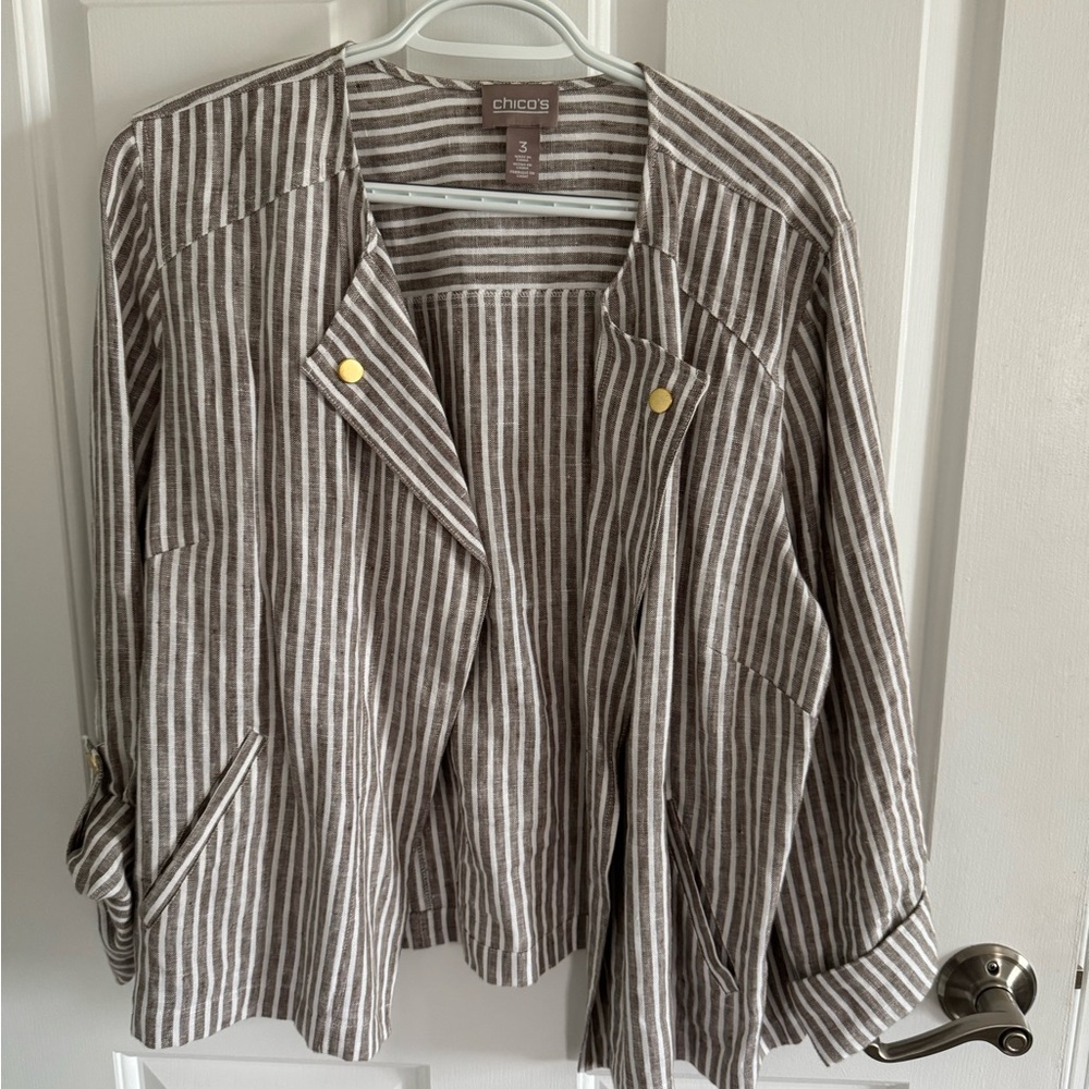 Chicos size 3 striped linen jacket